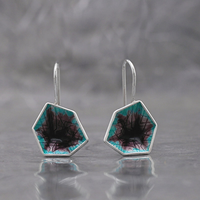 Hexagonal esmalte, pendientes de gancho fijo