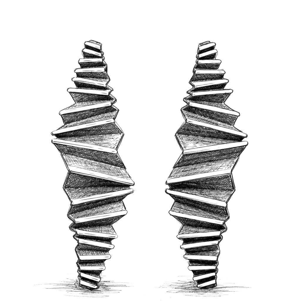 boceto de pendientes de presión, XL en plata de Ley 925, colección Origami de Ardentia
