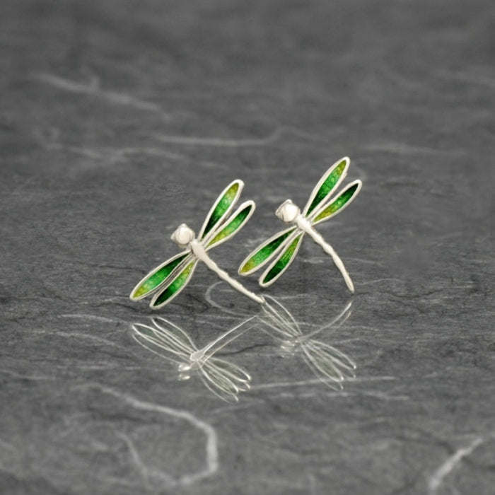 Mini pendientes de libelula, de presion, color verde, de Ardentia