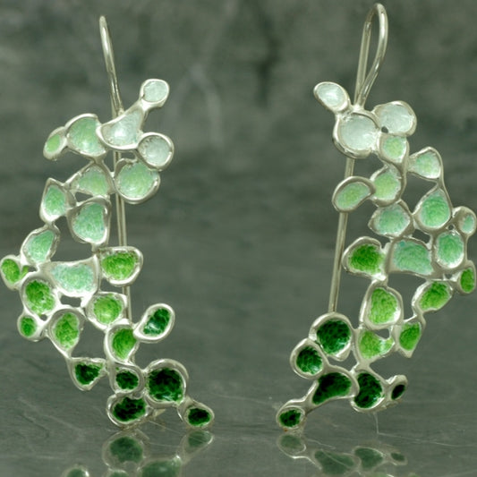 pendientes XL de colección Dream musgo en plata 925 con esmalte al fuego verde, e Ardentia