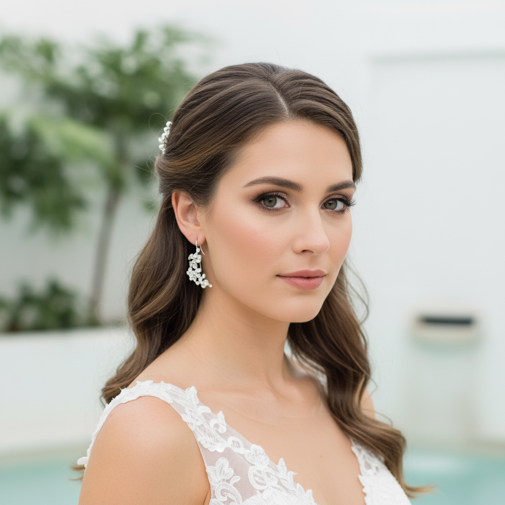 novia con pendientes media luna de la coleccion Dream de Ardentia
