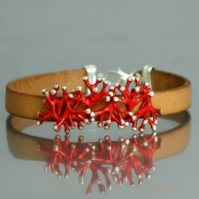 Anémona pasión, pulsera de cuero