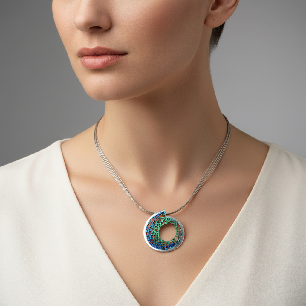 colgante Oslo azul y verde en plata de Ley 25 con pigmentos de efectos metálicos irisados