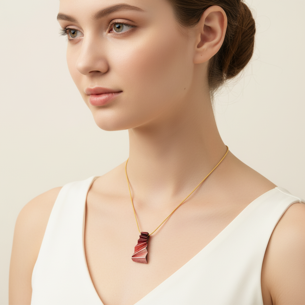 colgante origami en plata de ley 925 con tono rojizo