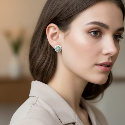 pendientes de presion en plata de ley 925 con grabados de petroglifos