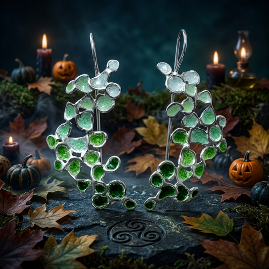 pendientes XL de colección de Ardentia, Dream musgo en plata 925 con esmalte al fuego verde 