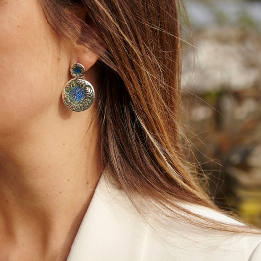 Baroña azul, pendientes dobles XL