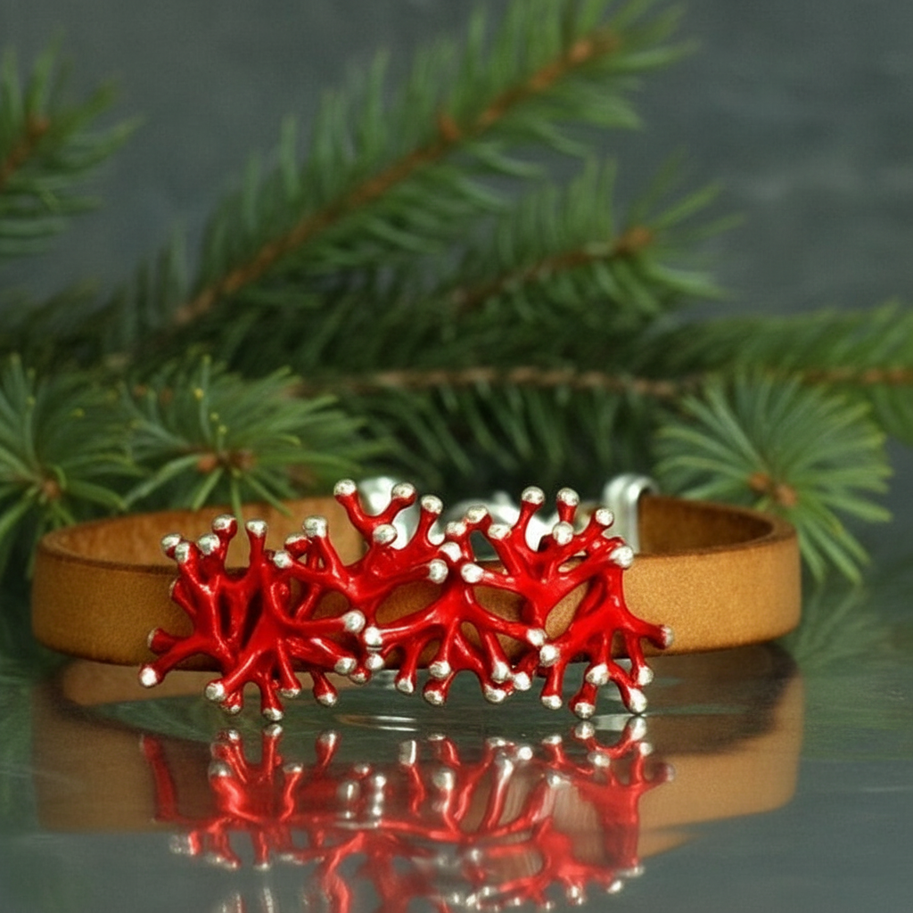 Anémona pasión, pulsera de cuero