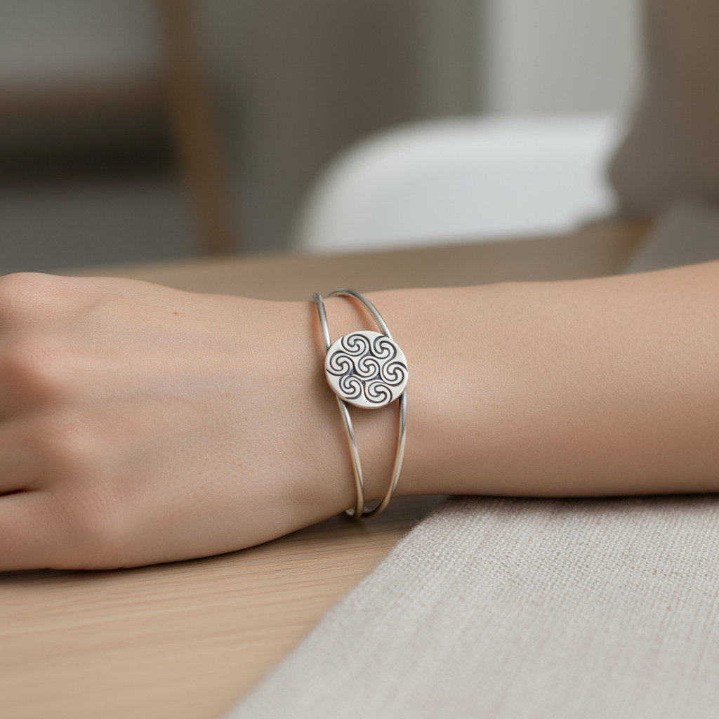 Pulsera tipo brazalete con diseño de petroglifo de galicia