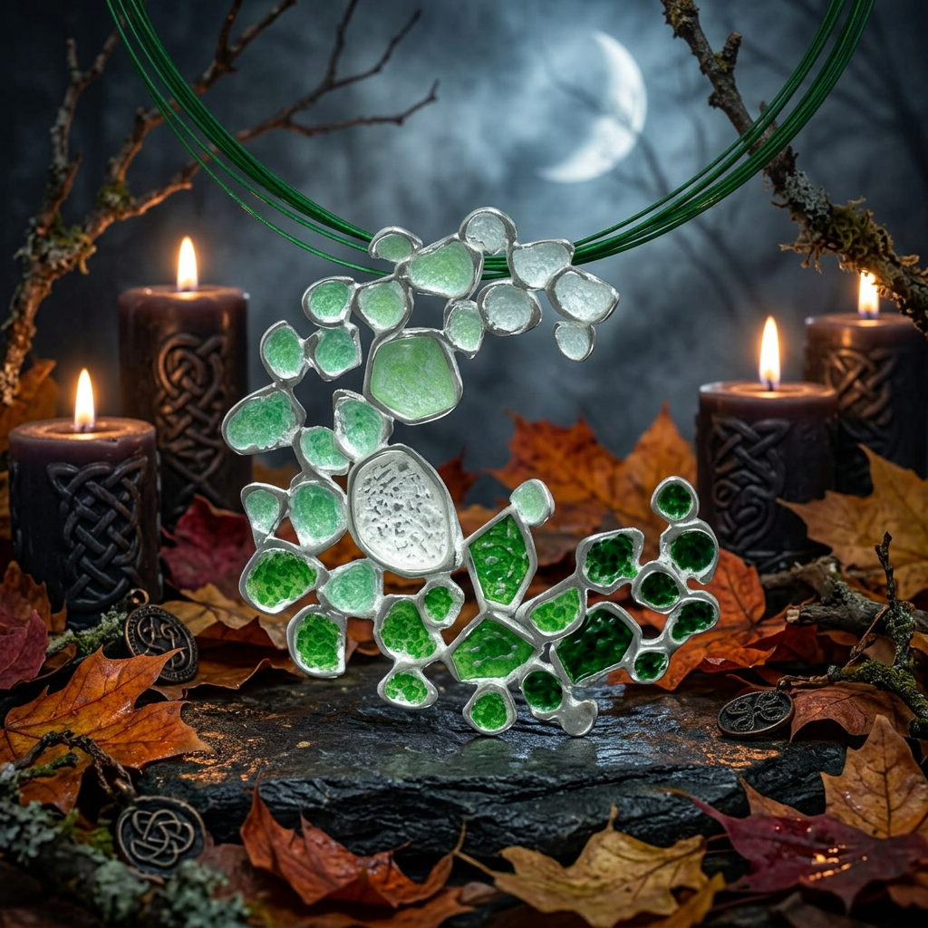 colgante XL colección Dream musgo, de Ardentia, en plata 925 con esmalte al fuego verde en varias tonalidades