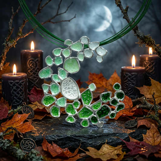 colgante XL colección Dream musgo, de Ardentia, en plata 925 con esmalte al fuego verde en varias tonalidades