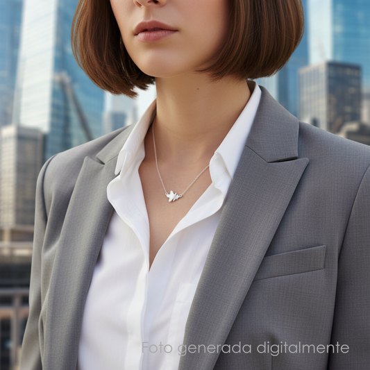 chica de ciudad con gargantilla Carballo, plata de Ley 925 de Ardentia