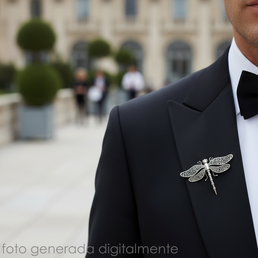 hombre con broche XL libélula   en plata 925, colección Libélulas de Ardentia