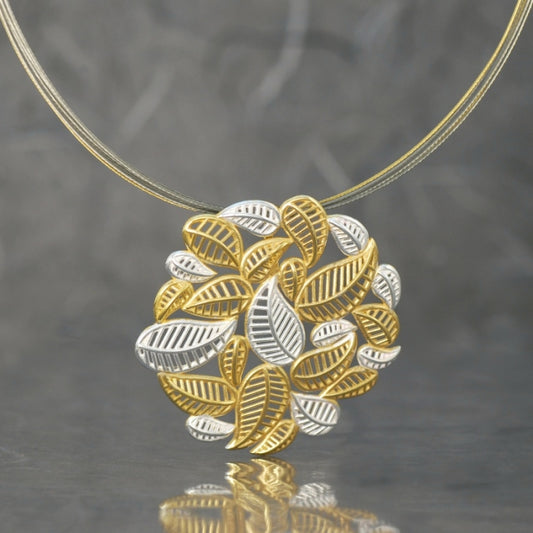 Colgante XL Mar de Lira, plata de Ley 925 combinada con chapado en oro, joyería artesanal Ardentia